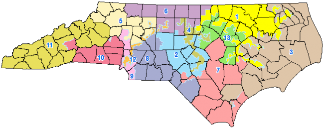 Rucho-Lewis enacted Congressional District plan (courtesy of NCGA redistricting page)